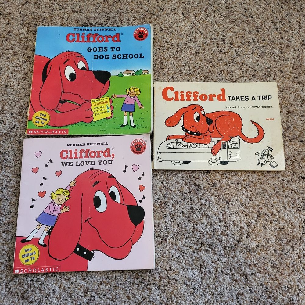 Vintage Scholastic Clifford Adventure Book Trio. In Good Vintage Condition.